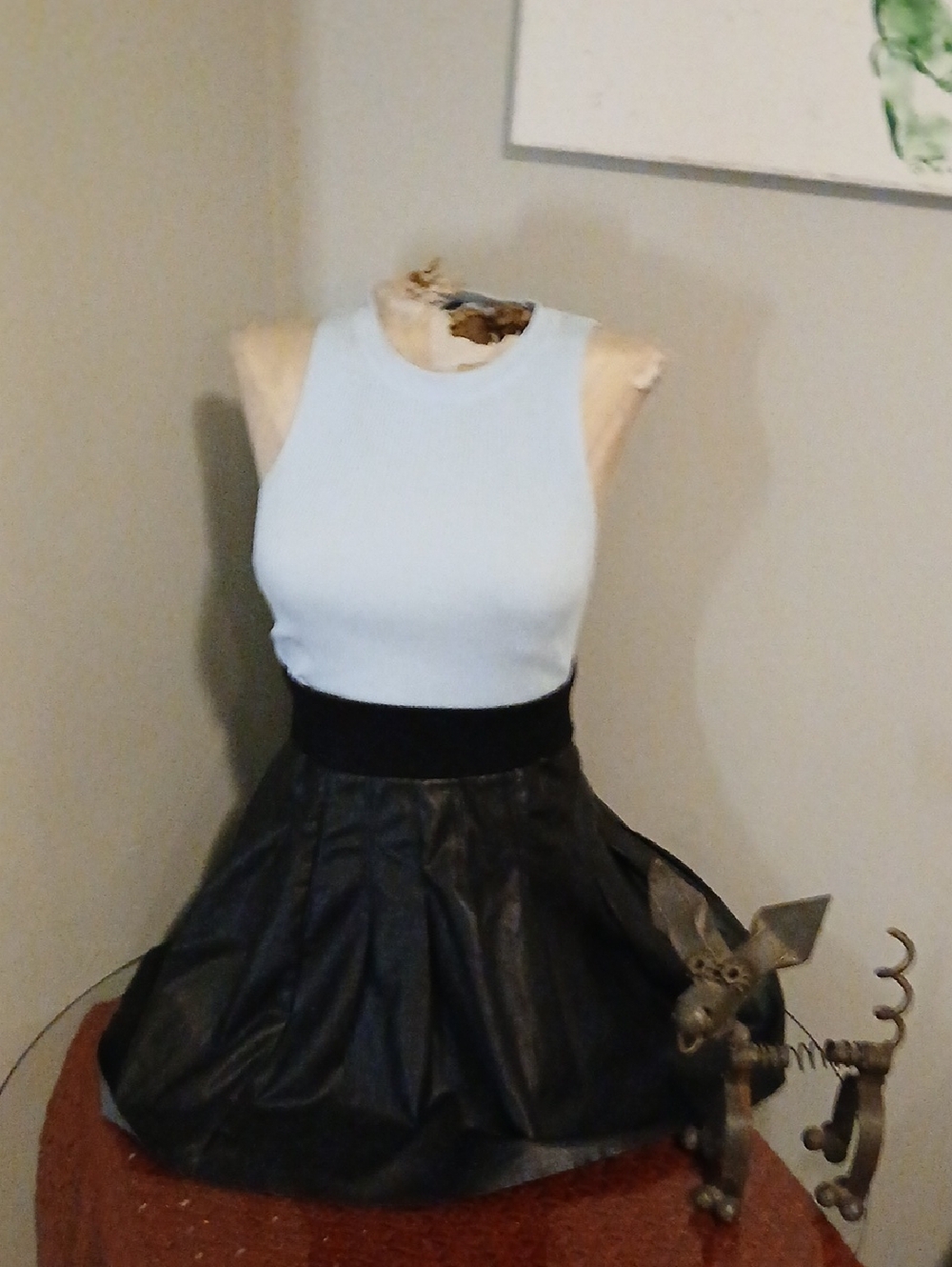 We The Free Black Faux Leather Mini Skirt with Light Blue Top